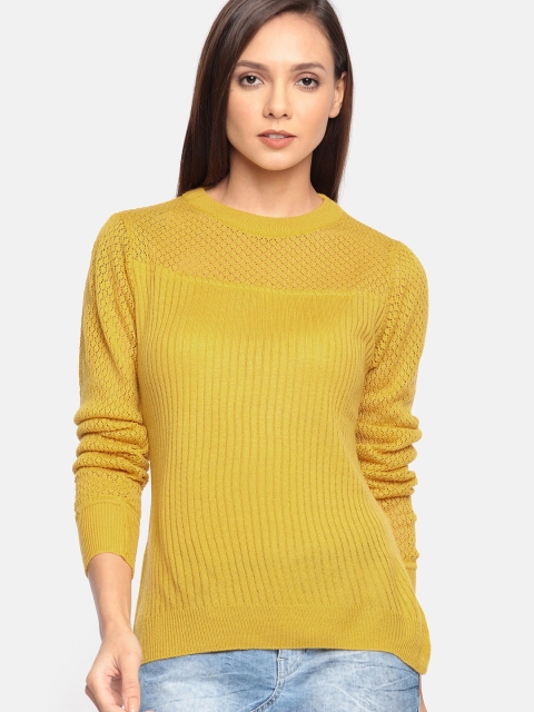 

DressBerry Women Mustard Ribbed Sweater