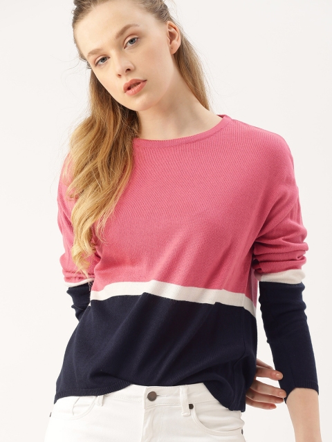 

DressBerry Women Pink & Navy Colourblocked Sweater