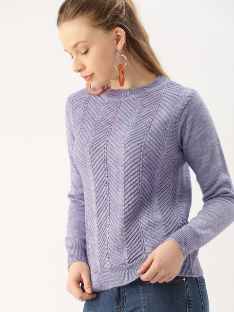 

DressBerry Women Lavender Self Design Sweater