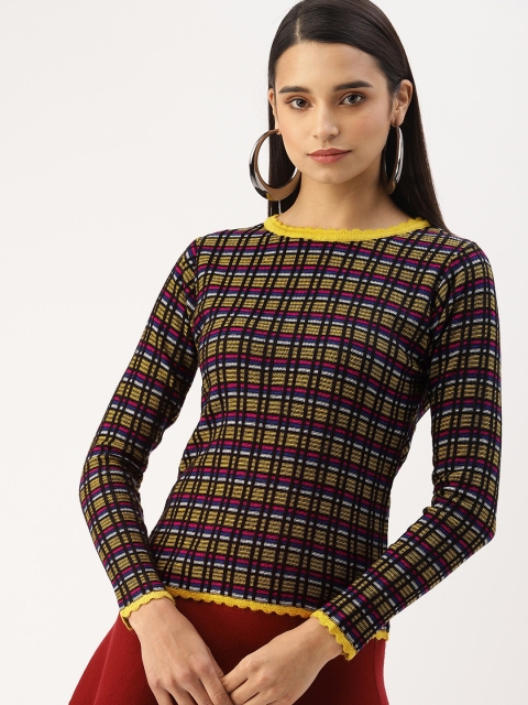 

DressBerry Women Black & Yellow Checked Pullover Sweater