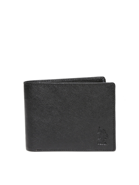 

U.S. Polo Assn. Men Black Solid Leather Two Fold Wallet