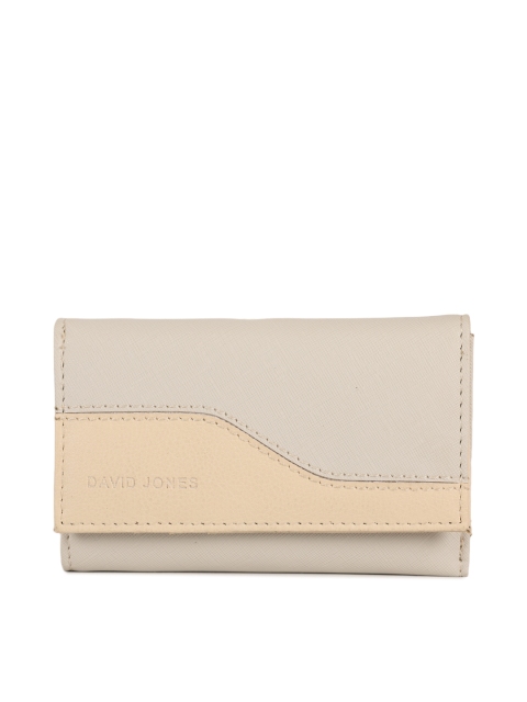 

David Jones Women Grey & Beige Colourblocked Three Fold Wallet