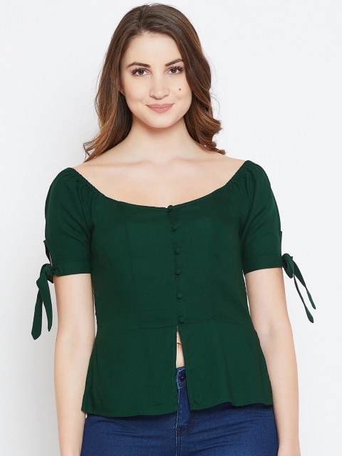 

U&F Women Green Solid A-Line Top