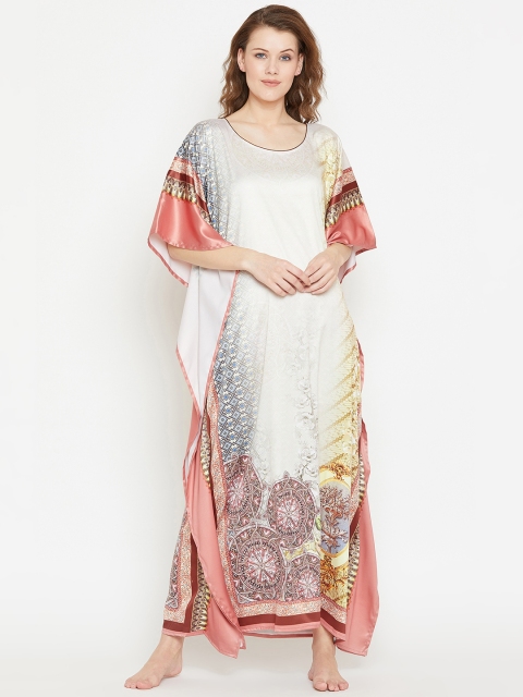 The Kaftan Company Women Off-White Printed Nightdress LW_PY_ANDROMEDA24