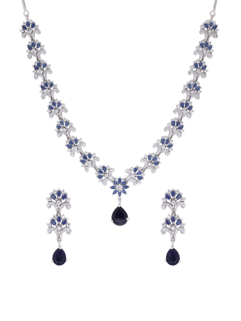 

Voylla Blue Silver-Plated CZ-Studded Handcrafted Jewellery Set