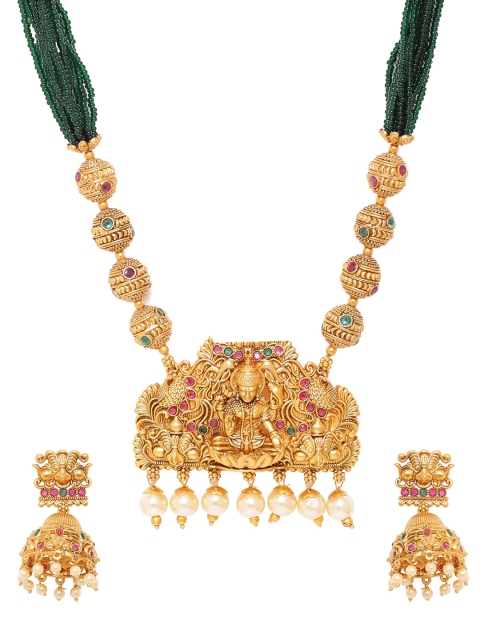 

Voylla Women Gold-Toned & Green Copper-Plated Handcrafted Jewellery Set