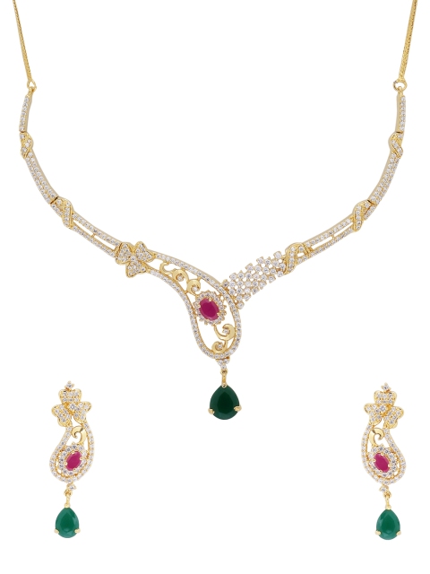 

Voylla Women Gold-Toned Brass-Plated Handcrafted Stone-Studded Jewellery Set