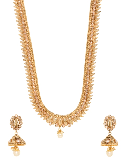 

Voylla Gold-Toned Brass-Plated Stone-Studded Handcrafted Jewellery Set