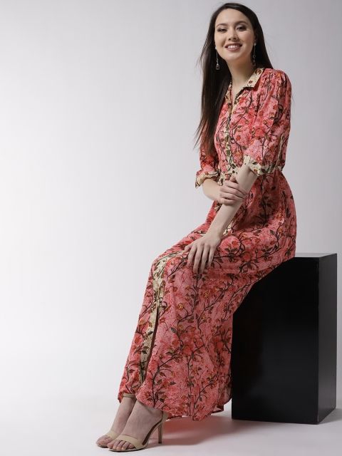 

WoowZerz Women Pink & Green Printed Shirt Maxi Dress