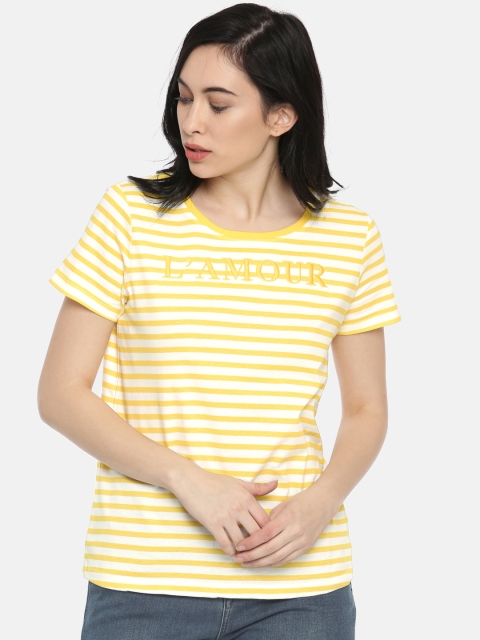 

Vero Moda Women Yellow & White Striped Round Neck T-shirt