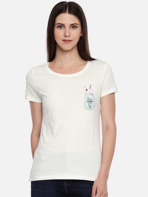 

Vero Moda Women White Printed Round Neck T-shirt