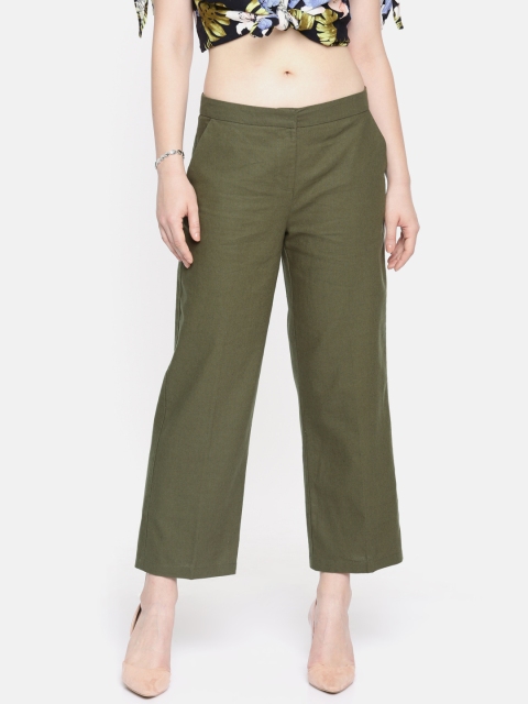 

Vero Moda Women Green Straight Fit Solid Regular Trousers