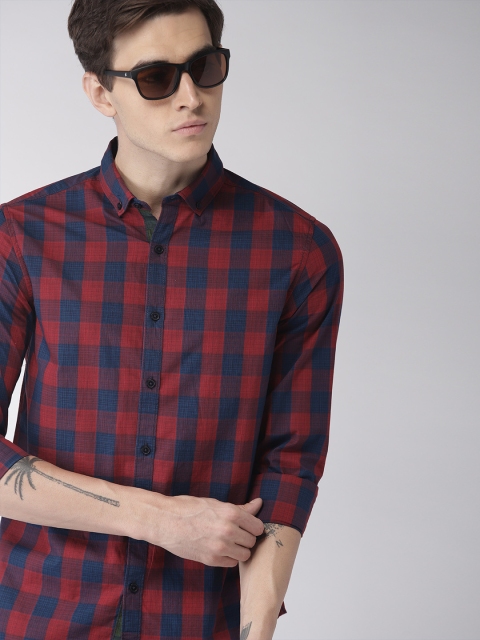 

Harvard Men Red & Blue Slim Fit Checked Casual Shirt