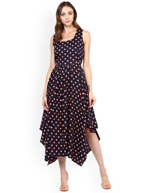 

MBE Women Navy Blue Printed Fit and Flare Dress