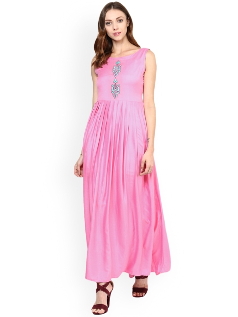 

MBE Women Pink Solid Maxi Dress
