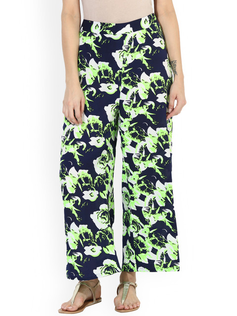 

MBE Women Green & Navy Blue Printed Wide Leg Palazzos