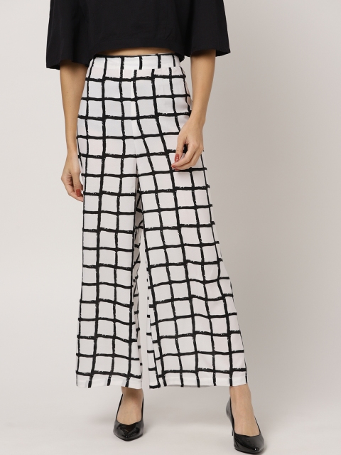 

MBE Women White & Black Checked Straight Palazzos