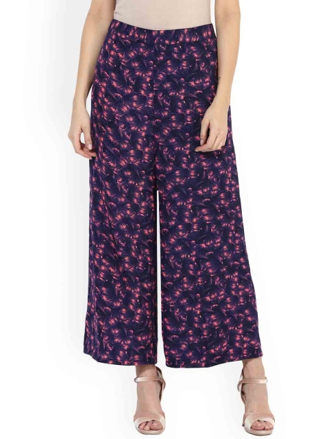 

MBE Women Purple & Pink Printed Wide Leg Palazzos