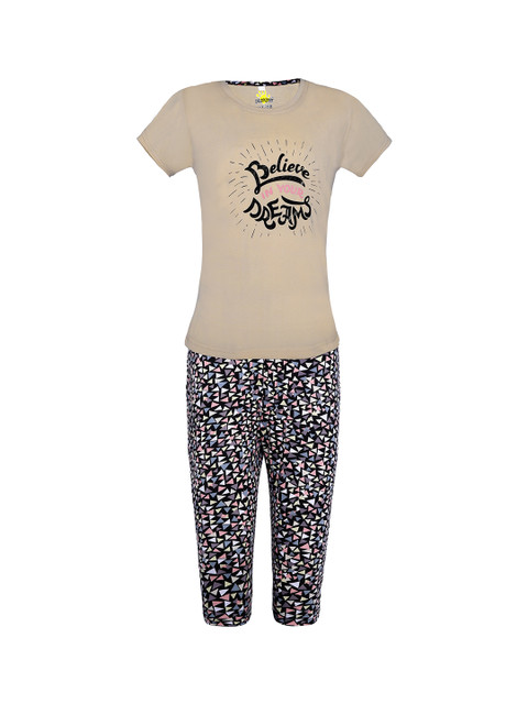 

Punkster Girls Beige Printed Night suit 13187