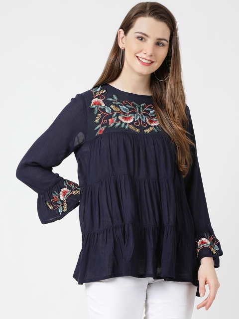 

Monte Carlo Women Navy Blue Printed Empire Top