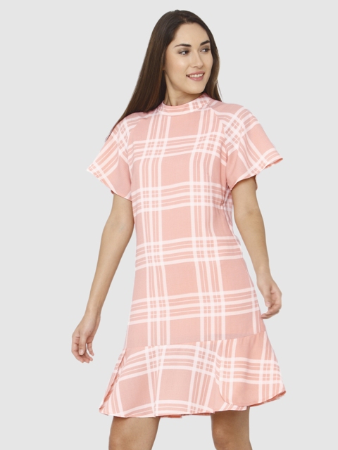 

Vero Moda Women Checked Coral Pink & White Sheath Dress