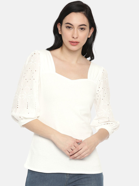 

Vero Moda Women White Solid Pure Cotton Top