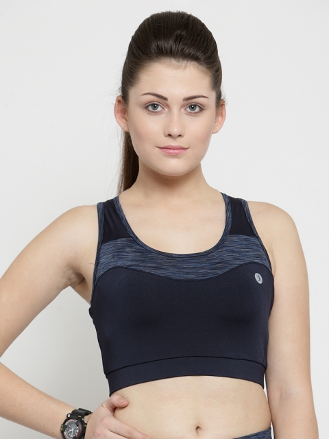 

BUKKUM Navy Blue Colourblocked Underwired Non Padded Sports Bra
