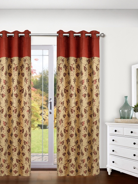 

Ariana Beige & Red Printed Room Darkening Single Long Door Curtain