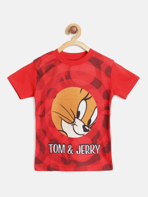 

Eteenz Boys Red & Brown Tom & Jerry Print Round Neck T-shirt