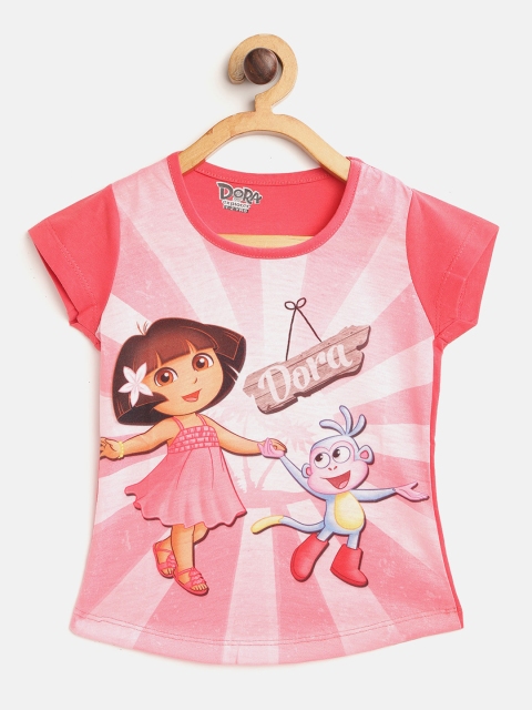

Eteenz Girls Coral Pink & White Dora Print T-shirt