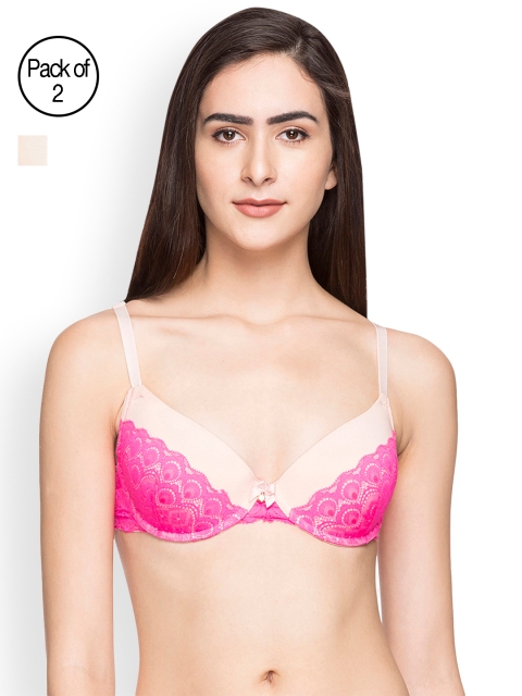 

Candyskin Pack of 2 Heavily Padded and Demi Bra Combo CS04-9Black- CS05APink, Pink