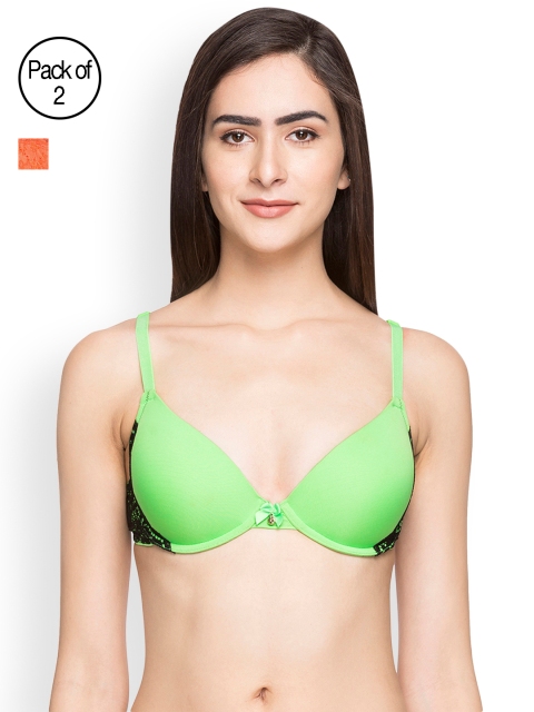 

Candyskin Heavily Padded and Demi Bra Combo CS02Green With Black- CS08-Orange Pack of 2