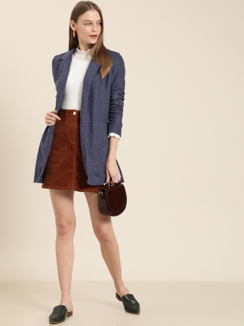 

her by invictus Women Navy Blue Solid Tailored Jacket