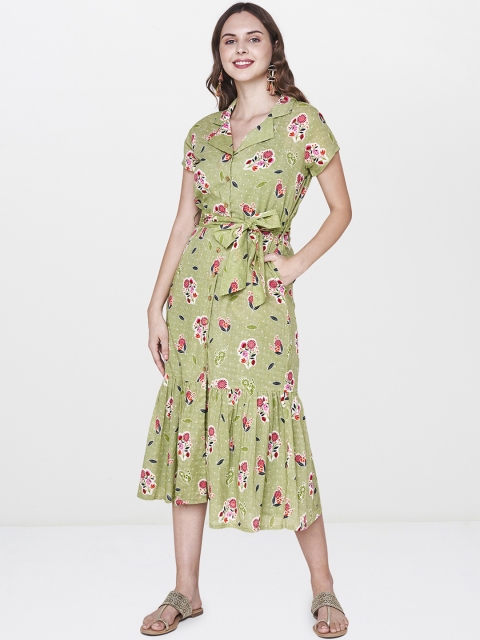

Global Desi Women Green Printed Fit and Flare Dress