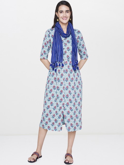 

Global Desi Women Blue Printed A-Line Dress
