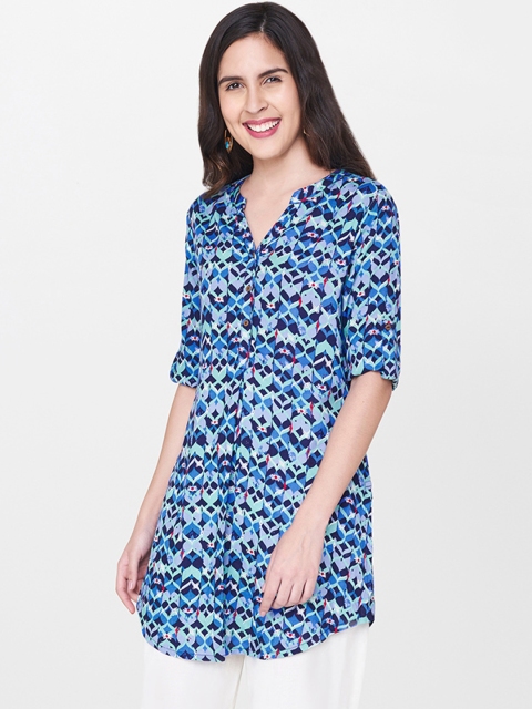 

Global Desi Blue Printed Tunic