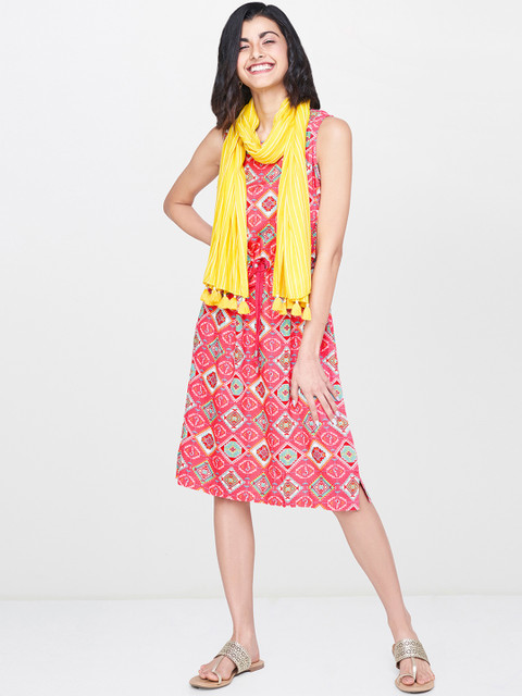 

Global Desi Women Pink Printed A-Line Dress