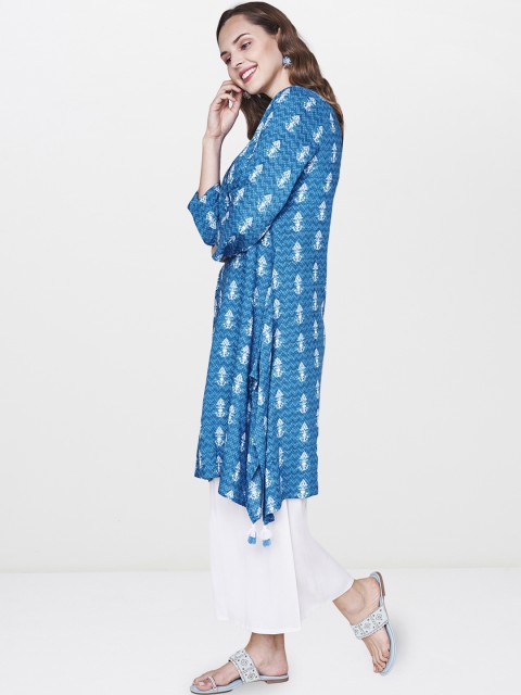 

Global Desi Blue Printed Asymmetric Tunic