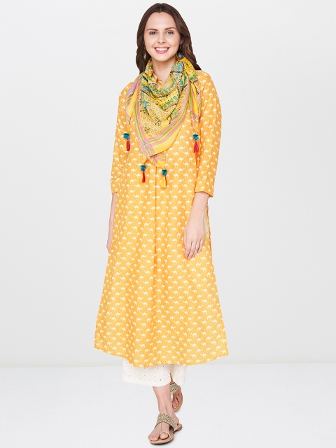 

Global Desi Women Yellow Printed Straight Kurta