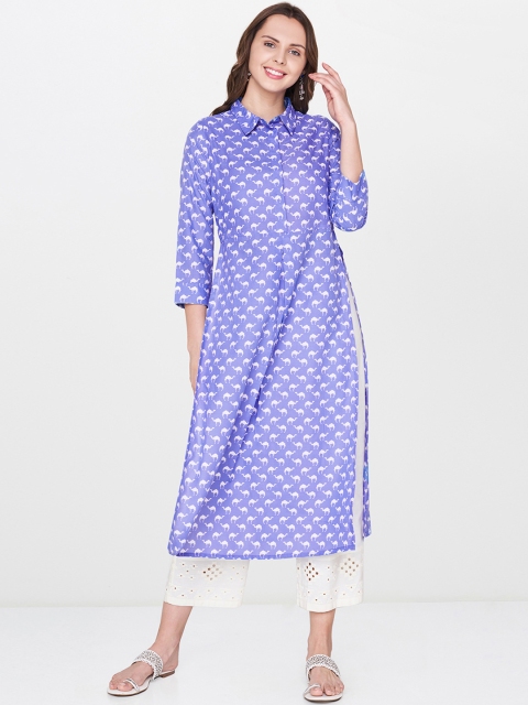 

Global Desi Women Blue Printed Straight Kurta