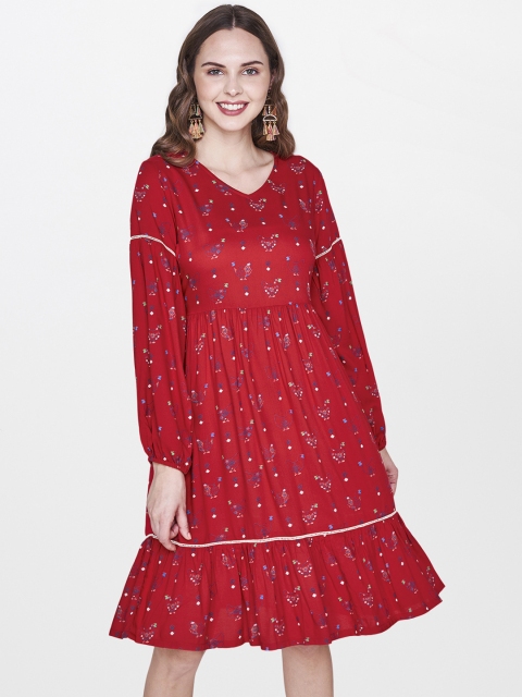 

Global Desi Women Red Printed A-Line Dress