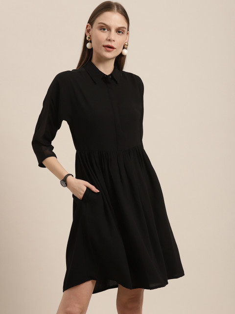 

her by invictus Women Black Solid A-Line Dress