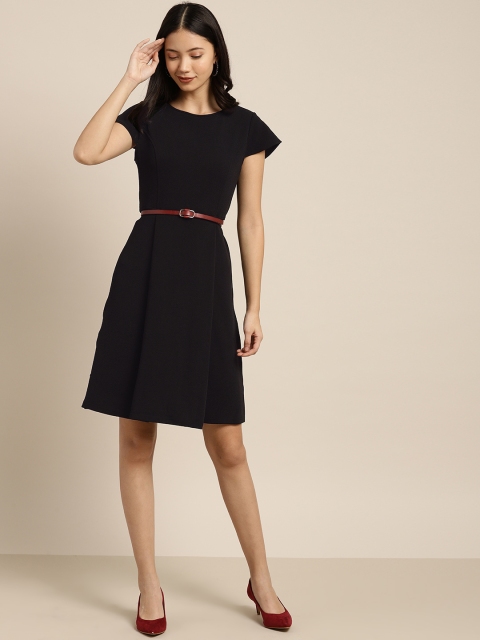 

her by invictus Women Black Solid Fit and Flare Dress