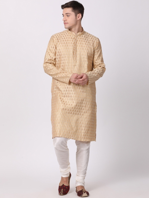 

TABARD Men Beige & White Solid Kurta with Churidar