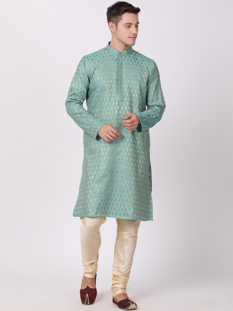 

TABARD Men Green & Gold-Toned Solid Kurta with Churidar