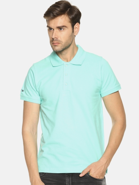 

OBOW Men Sea Green Solid Polo Collar Pure Cotton T-shirt