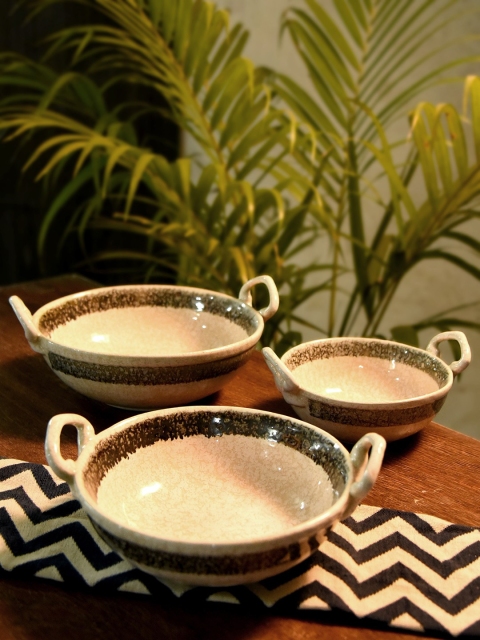 

Unravel India Set of 3 White Ceramic Kadhais