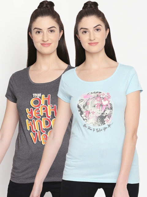 

Honey by Pantaloons Women Pack of 2 Printed Round Neck T-shirt, Multi
