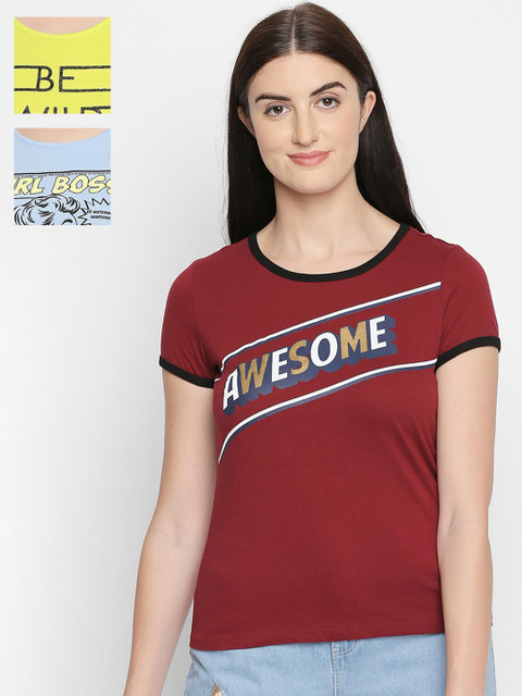 

Honey by Pantaloons Women Pack of 3 Printed Round Neck T-shirt, Multi