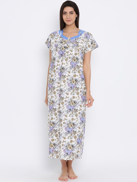 

Clovia White Printed Nightdress NS1182P03